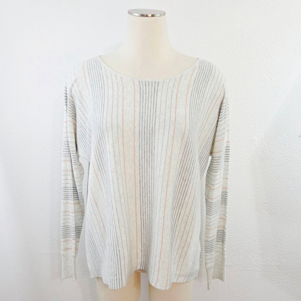 Repeat Silver striped knit sweater metallic gray blush women's size small
